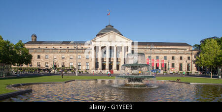 Spa hotel con fontane e park Bowling Green, Wiesbaden, Hesse, Germania Foto Stock