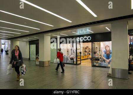 Ecco negozio di calzature in Regent Arcade, Regent Street a Cheltenham, Gloucestershire, Regno Unito Foto Stock