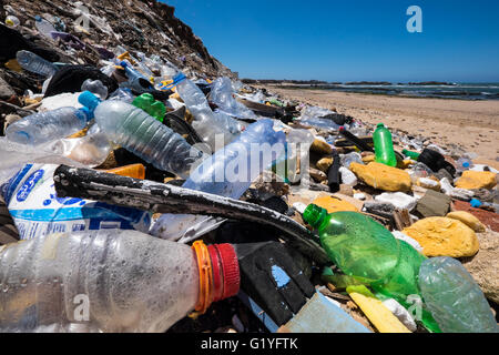 Rifiuti oggetto di pratiche di dumping su una spiaggia della costa atlantica del Marocco Foto Stock