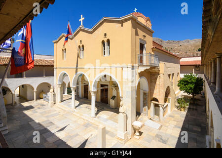 Kimisis tis Theotokou o Cattedrale di Hydra visto dal monastero di clausura, Hydra Town, Hydra Island, Grecia Foto Stock