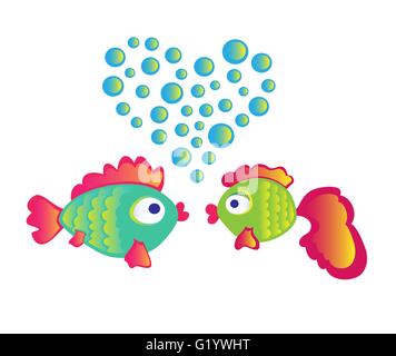 Amore pesci su sfondo bianco Illustrazione Vettoriale