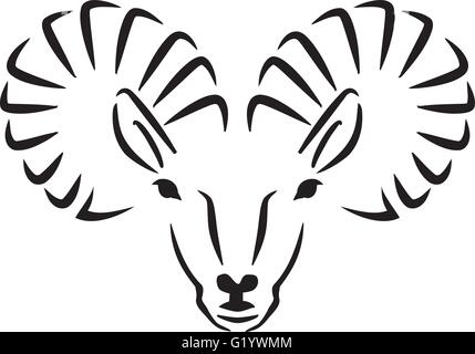 Capra Ibex handdrawn testa Illustrazione Vettoriale