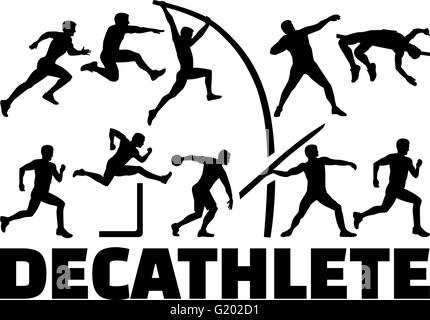 Decathlon silhouette di atletica leggera Illustrazione Vettoriale