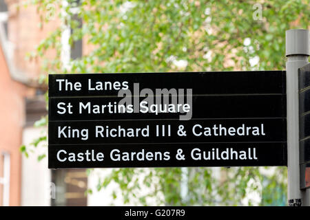 Cartello in Leicester City Centre, Regno Unito Foto Stock