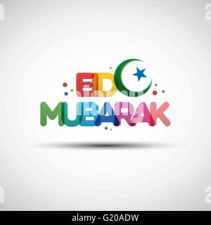 Illustrazione Vettoriale di Eid Mubarak. Biglietto di auguri con design multicolore creativa testo trasparente per il mese sacro del Ramadan Illustrazione Vettoriale