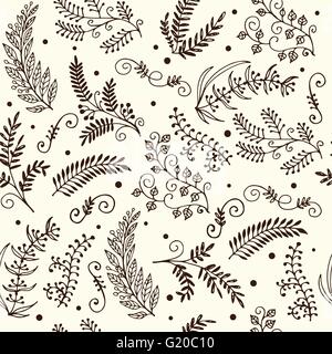 Retrò lascia sui rami su sfondo modello senza giunture Illustrazione Vettoriale