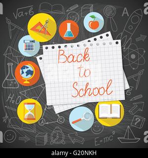 Design piatto moderno vettore illustrazione concetto di scuola, università, educazione on line, di studio e di formazione con la carta l e icone Illustrazione Vettoriale