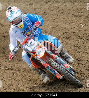 Rancho Cordova, CA. 21 Maggio, 2016. # 13 Jessy Nelson proveniente in uscita di curva 11 durante il Lucas Oil Pro Motocross 250 campionato di classe A di Motocross Hangtown Classic Rancho Cordova, CA Thurman James/CSM/Alamy Live News Foto Stock