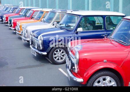 Brighton, Regno Unito. 22 Maggio, 2016. Vintage minis sul display Madeira Drive, Brighton dopo il completamento del 2016 London-Brighton Mini run. Foto Stock