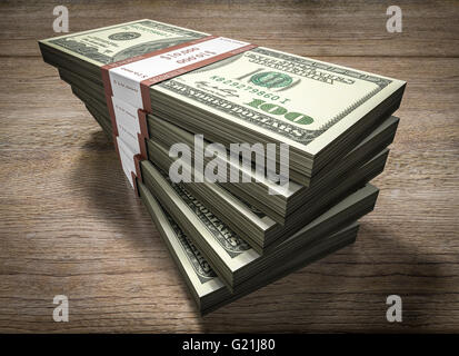 Fornito in bundle Hundred Dollar Bills, pile di denaro Foto Stock