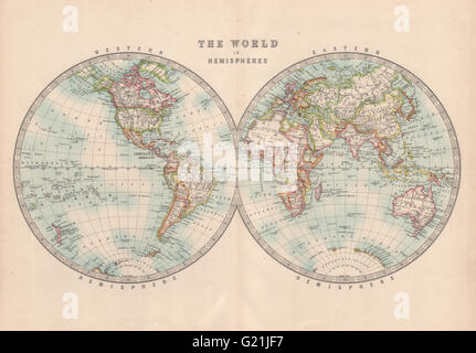 Il mondo in due emisferi. Western & emisferi orientale. JOHNSTON, 1912 Mappa Foto Stock