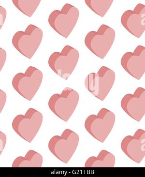 Seamless pattern cuori isometrica rosa, vettore Illustrazione Vettoriale