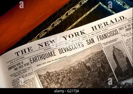 Il New York Herald headline dotato del 19 aprile 1906 San Francisco del terremoto e del conseguente incendio Foto Stock