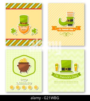 Impostare saluto poster con simboli tradizionali per San Patrizio D Illustrazione Vettoriale