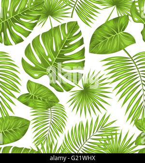 Seamless Texture con Verde foglie tropicali Illustrazione Vettoriale