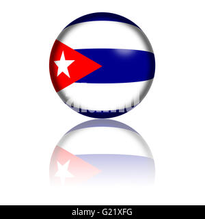 3D la sfera o badge di Cuba bandiera con la riflessione sul fondo. Foto Stock