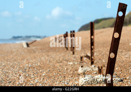 Il tempo di guerra anti-invasione recinzione, Bawdsey, Suffolk, Inghilterra. Foto Stock