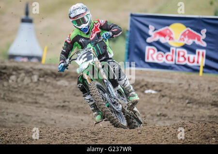 Rancho Cordova, CA. 21 Maggio, 2016. # 3 Eli Tomac con una grande esecuzione pratica durante il Lucas Oil Pro Motocross 450 classe al motocross Hangtown Classic Rancho Cordova, CA Thurman James/CSM/Alamy Live News Foto Stock