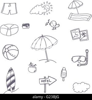 Spiaggia icon set doodle vettore Illustrazione Vettoriale