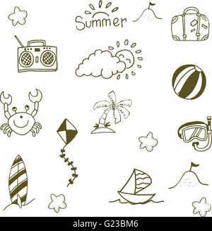 Scarabocchio di estate icona impostare Illustrazione Vettoriale