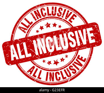 All inclusive rosso rotondo grunge vintage timbro di gomma Foto Stock