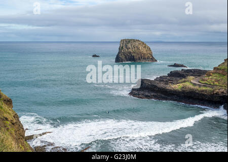 Vista aerea di Praia da Alagoa, surfer's Beach a isola di Madeira Foto Stock