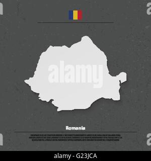 Mappa di Romania e bandiera ufficiale icone su sfondo grunge. vettore politico Rumeno Mappa 3d'illustrazione. Stato europeo geogra Illustrazione Vettoriale