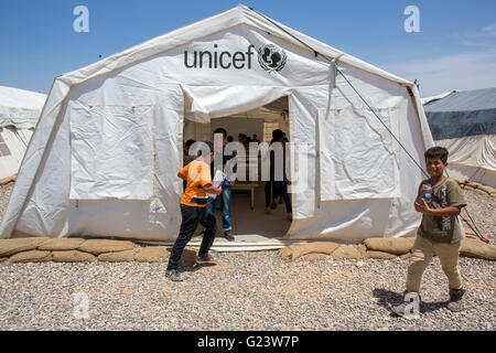 L' UNICEF scuola Khanaqin in un campo di rifugiati in Iraq dove 8000 persone hanno trovato rifugio. Foto Stock