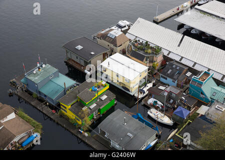 Case galleggianti sul Lago di unione a Seattle, Washington Foto Stock