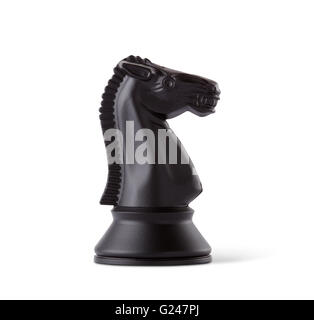 Cavaliere Nero pezzo degli scacchi isolati su sfondo bianco Foto Stock