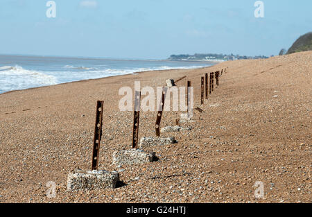 Il tempo di guerra anti-invasione recinzione, Bawdsey, Suffolk, Inghilterra. Foto Stock