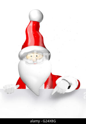 Babbo Natale che puntano a banner bianco Foto Stock