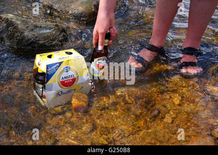 Il raffreddamento della birra in un flusso Foto Stock
