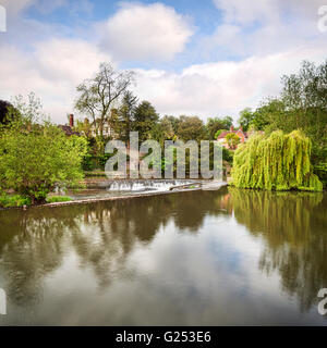 Il ferro di cavallo Weir sul fiume teme a Ludlow, Shropshire, Inghilterra, Regno Unito Foto Stock