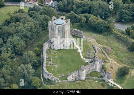 Una veduta aerea di Conisbrough Castle, una rovina fortificazione medievale vicino a Doncaster Foto Stock