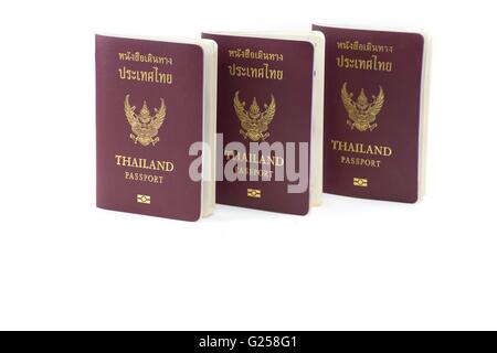 Thailandia Passaporto.isolato su sfondo bianco.Centro Foto Stock