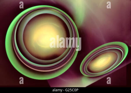 Su sfondo nero - sfera gialla accanto al giallo ovale e la linea. Foto Stock