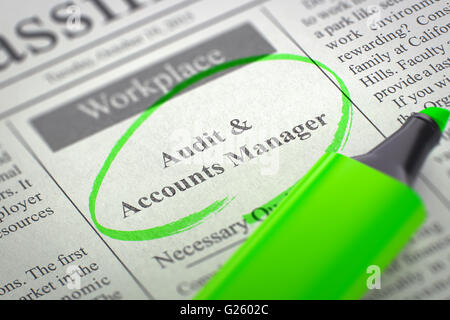 Audit & Accounts Manager ora di assunzione. Foto Stock