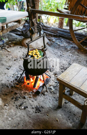 Tradizionale bollitura o rendendo il bozzolo silkworm (stile tailandese) Foto Stock