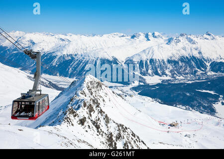 Stazione sciistica di Corviglia, Saint Moritz Svizzera durante i Campionati del Mondo di sci Foto Stock