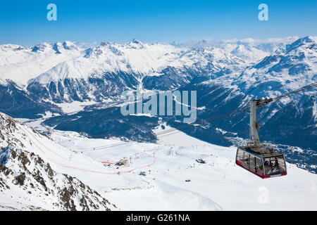 Stazione sciistica di Corviglia, Saint Moritz Svizzera durante i Campionati del Mondo di sci Foto Stock