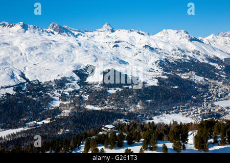 Stazione sciistica di Corviglia, Saint Moritz Svizzera durante i Campionati del Mondo di sci Foto Stock