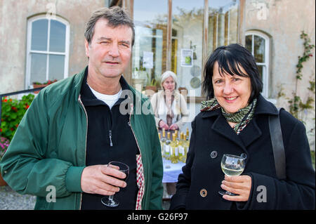 Schull, Irlanda. 25 Maggio, 2016. Ex "Bill' e 'EastEnders' attore, Tony Òcallaghan e Film Maker, Iris Wakulenko hanno partecipato alla festa di lancio per il 8° Schull Fastnet Film Festival, tenutosi a Grove House, Schull, Irlanda mercoledì 25 maggio. Credito: Andy Gibson/Alamy Live News. Foto Stock