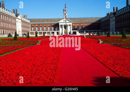 Phillip Johnson sta al 5000 Papaveri creazione che egli ha progettato al RHS Chelsea Flower Show 2016 Foto Stock