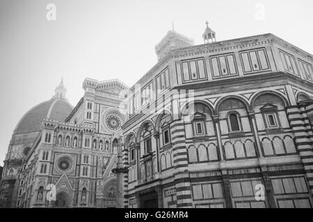 Firenze Duomo e Battistero - bianco e nero Foto Stock