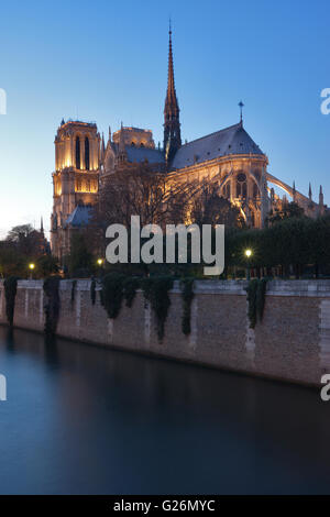 La cattedrale di Notre Dame a Parigi al crepuscolo Foto Stock