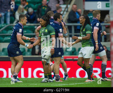 Stadio di Twickenham 22 maggio 2016. Sud Africa vs Scozia giorno due del London Sevens a Twickenham Stadium, Londra UK 22 Maggio Foto Stock