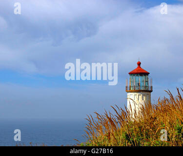 Raramente soleggiato nord Capo Faro affacciato sull'Oceano Pacifico, vicino a Capo della delusione, in Ilwaco Washington. Foto Stock