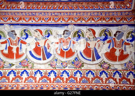 L'immagine della pittura del soffitto in Podar Havelli in shekhwati, Rajasthan, India Foto Stock