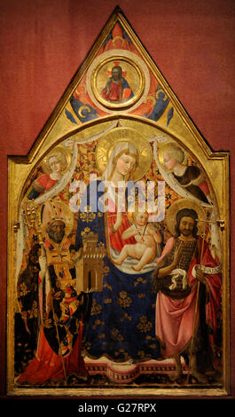 Antonio da Firenze. Attivo nella prima metà del XV secolo. Pittore italiano. Scuola fiorentina. La Madonna e il bambino con un Vescovo, San Giovanni Battista e gli angeli. Parte superiore, Cristo Benedicente. Tempera su pannello. Lo stato Museo Hermitage. San Pietroburgo. La Russia. Foto Stock